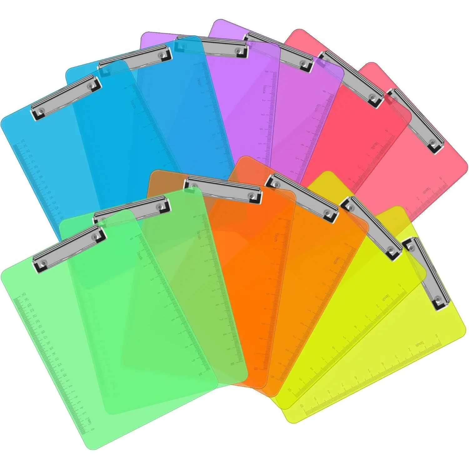 Plastic Clipboards, 12 Pack Clear Colored Clipboards, Low Profile Clip Board 12.5 x 9 Inch Standard Letter Size, Office & Classroom Supplies