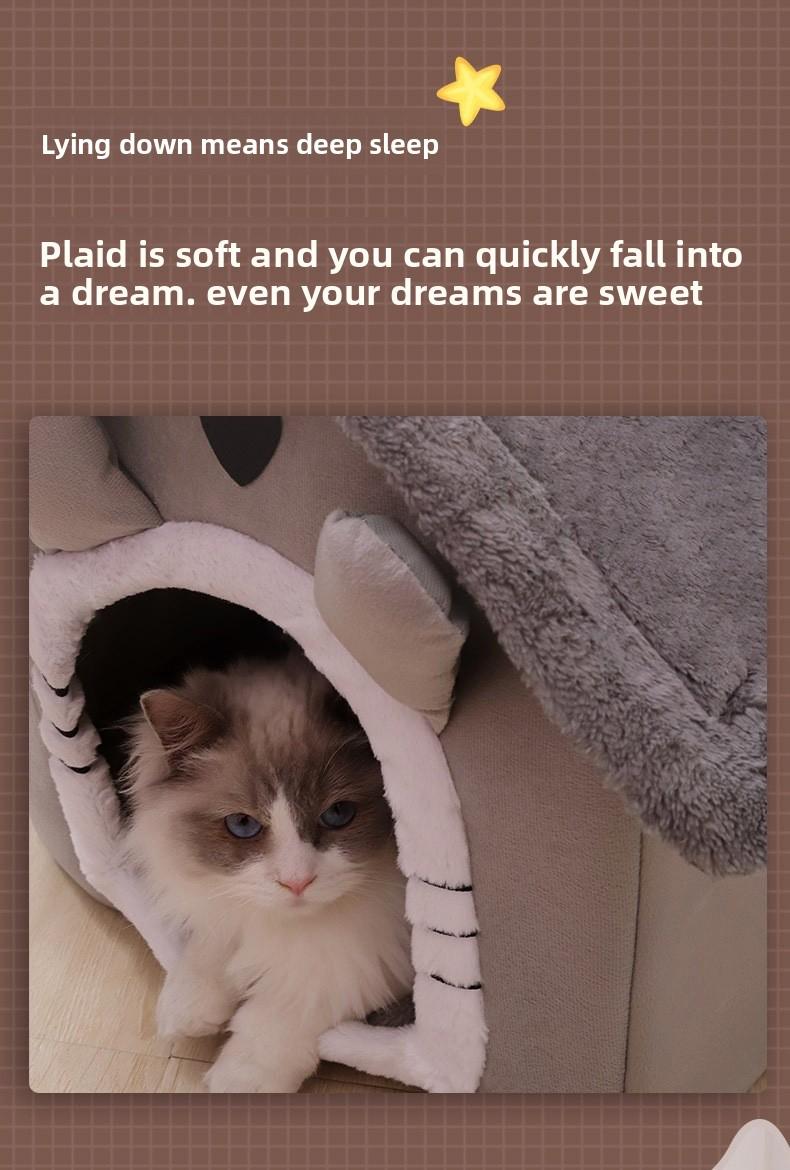 All-Season Warm Enclosed Cat House Villa Washable Removable Cover Cozy Pet Nest Warm Cave Bed for Cats Small Dogs