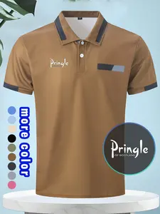 Men's T-Shirt, High-Quality Camping Vacation Wear, Polo Style, Pringle Print Design, Loose Fit, Comfortable, Ideal for Summer Outdoor Activities