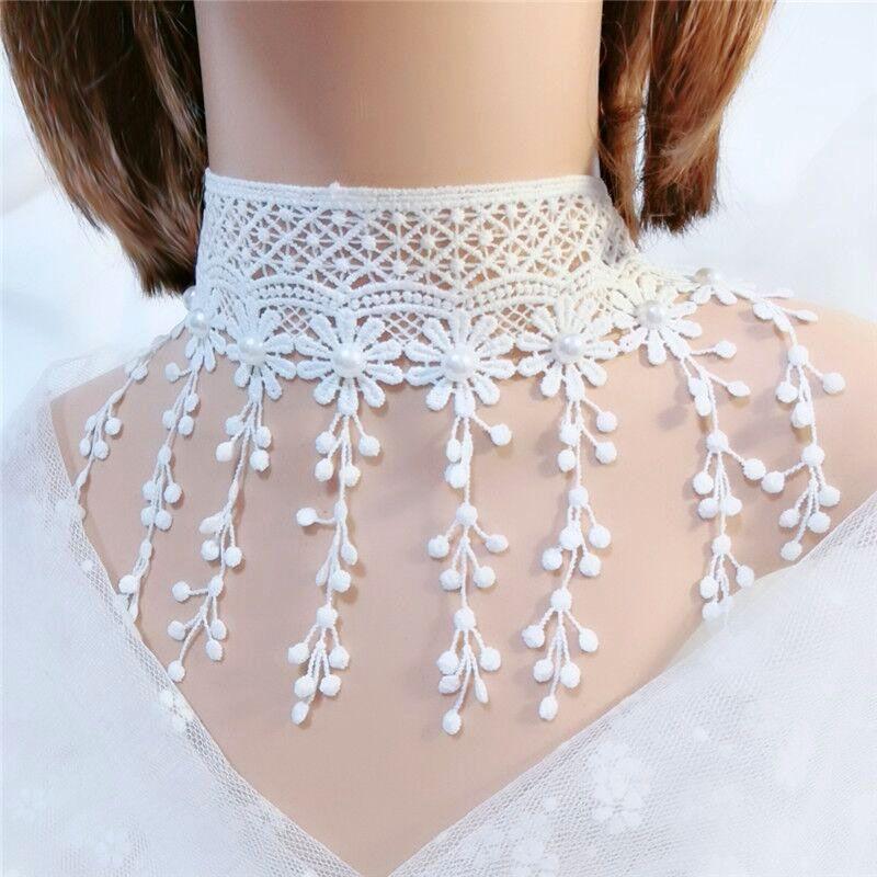 White Lace Floral Choker Necklace for Women Bridal Wedding Choker with Tassel Delicate Lace 3D Florals Adjustable Comfortable Bridal Jewelry Perfect for Vows & Last Dance