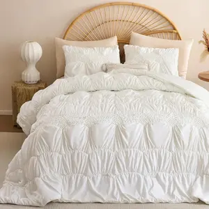 Quilts  Size, Cream White Quilt Bedding Set with Fan Stitched Quilt Bedspread Coverlet Lightweight Soft Quilted Blanket Thin Cinched Comforter Bed Cover for  -3 Pieces