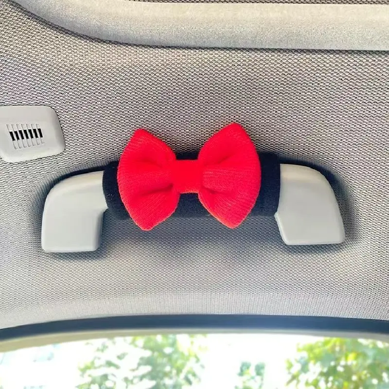 4-Piece Arc-Shaped Car Grab Handle Covers, Girly Whimsical Fabric Decorative Accessory with Bow Knot, Soft Universal-Fit Car Accessories for Interior Long-Lasting Protection, Accessories For Car, Girly Car Accessories