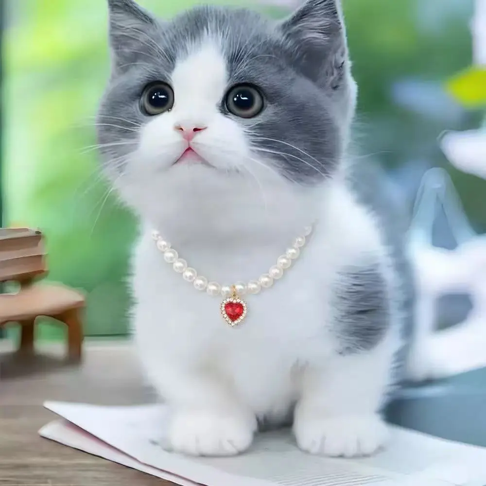 Pearl Gemstone Pendant Pet Collar for Cats and Dogs, Elegant Jewelry Accessory, Stylish Animal Harness Decoration