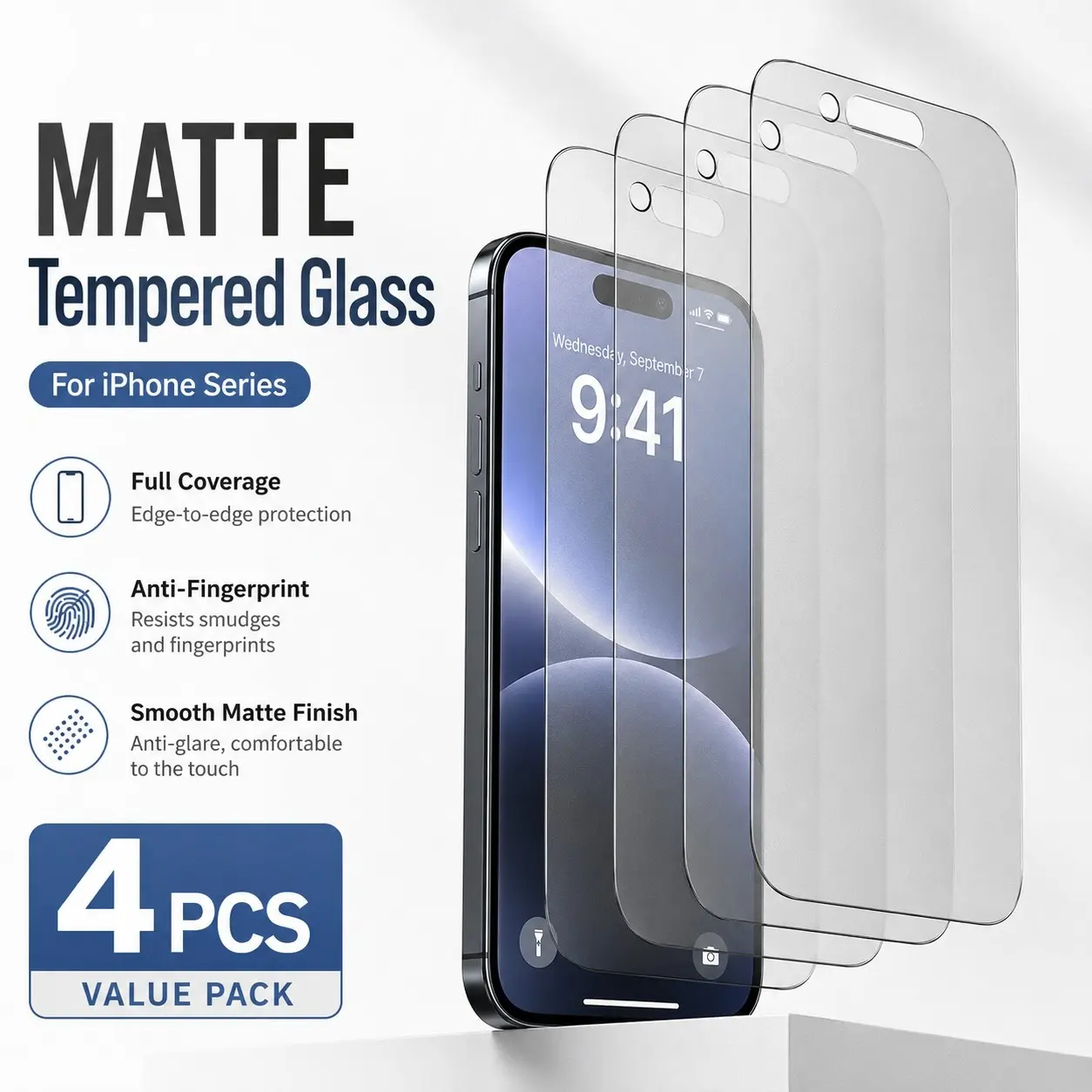 4pcs Matte Anti-Glare Film for Iphone 17 Pro Tempered Screen Protector for Iphone 17 Pro Max, 17 Air, 17E, 17, 16 Pro Max, 16 Pro, 16 Plus, 16, 15 Pro Max, 15 Pro, 15 Plus, 15, 14-11 Series, Fingerprint Resistant, Soft Touch, Bubble Free