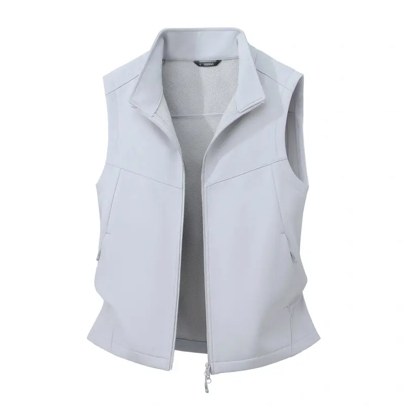 Stand collar full zip sleeveless vest, geometric patterned soft inner lining, slim tailored cut, zipper side pockets, lightweight windproof gilet for daily casual outdoor outfits#SummerWins