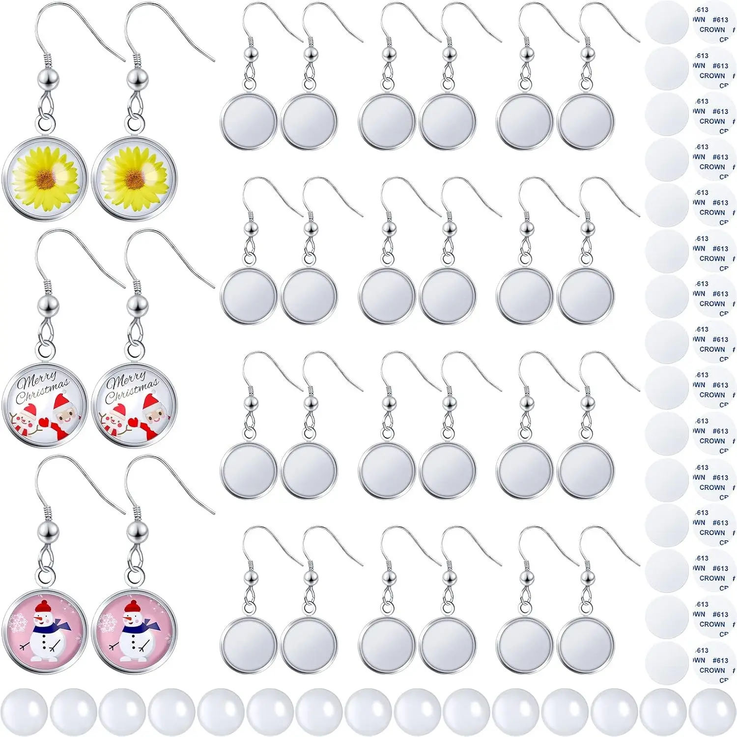 30 Pieces Round Sublimation Earring Blanks Bulk Stainless Steel Heat Transfer Blanks with Wire Hooks for Women Girls DIY Earring Projects Transfer Printing Accessories