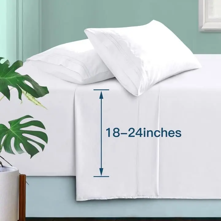Deep Queen Sheet Sets - Hotel Luxury 1800 Count Sheets & Pillowcases - Microfiber Bedding Set up to 24" Mattress - Pure White Bed Sheets 18-24 Inch Deep Pockets - 4 Piece