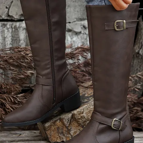 Women's Fashionable Solid Color Side Zipper Boots, Retro Fashionable Knee High Boots for Daily Wear, Comfortable and Stylish Pointed Toe Boots for Women, Vintage Boots