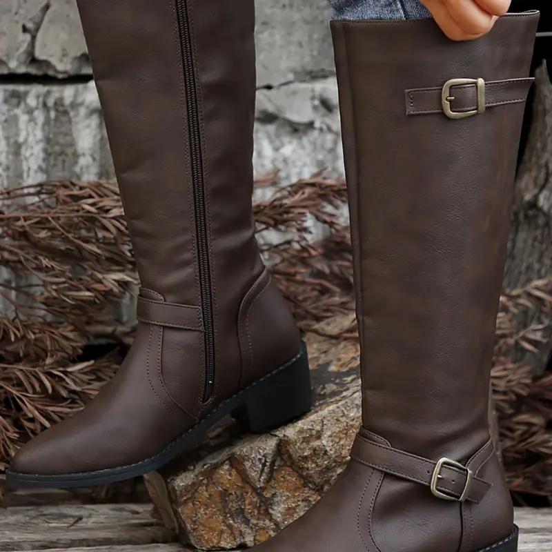 Women's Fashionable Solid Color Side Zipper Boots, Retro Fashionable Knee High Boots for Daily Wear, Comfortable and Stylish Pointed Toe Boots for Women, Vintage Boots