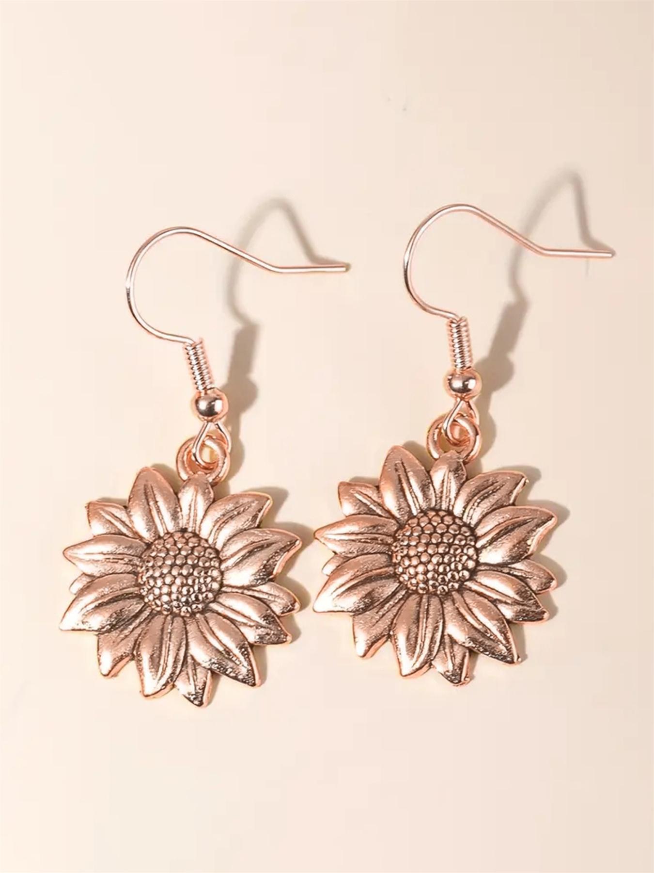 1 Pair Flower Shape Decorative Drop Earrings, Ear Hook Design, Vintage Boho Jewelry for Women, Lightweight Earring, Dangle Earrings