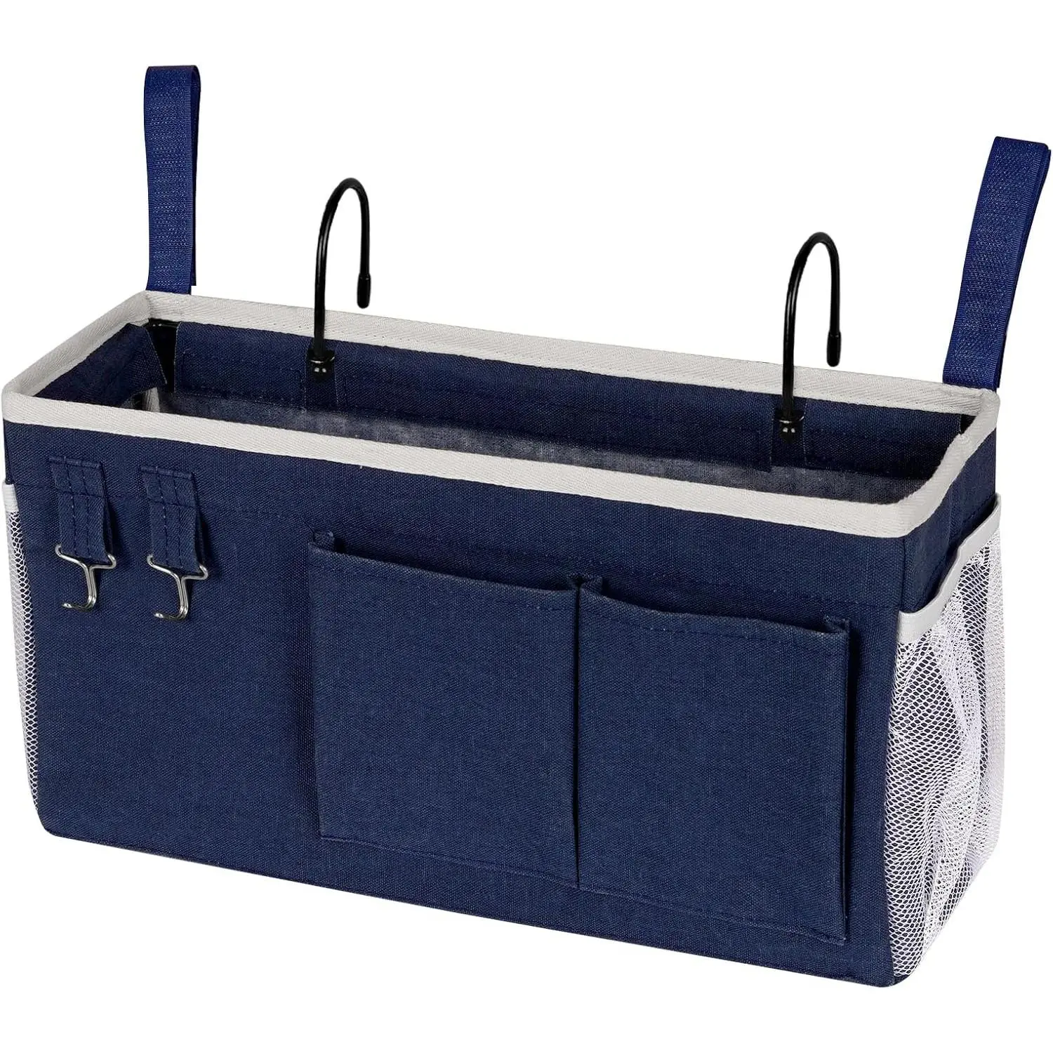 Bedside Storage Caddy/Bedside Hanging Storage Bag for Headboards Bunk Beds Dorm Rooms Book Phone Magazine Holder (Navy Blue)