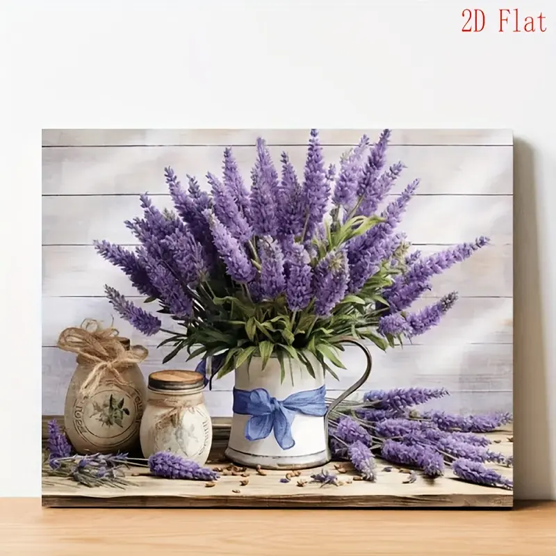 1Pc Farmhouse Style 2D Flat Lavender Canvas Wall Art - Purple Floral Pattern with Wooden Frame, Multi-Size, Suitable for Bedroom/Living Room Decoration, Direct-Hang, Tranquil Elegant Vibe, Ideal Christmas/Anniversary Gift