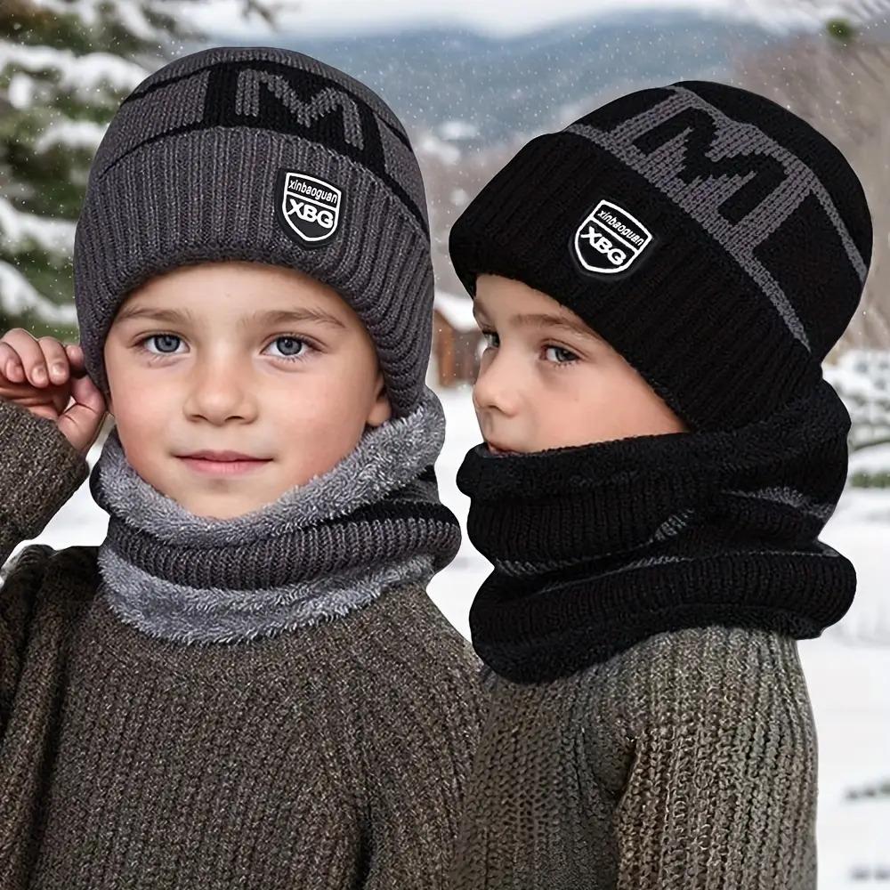 2pcs Kids' Winter Hat & Scarf Set - Thick Warm Beanie with Ear Flaps, Stretchy Fit, &, Perfect for Outdoor Play, School, Christmas, Winter Hat For Boys, School Winter Wear, Festive Winter Wear, Soft Winter Wear