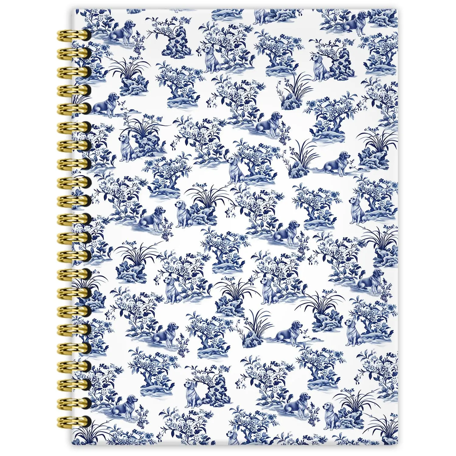 BRRNYOI Blue  Toile Floral Golden Retriever Notebook Journal 5.5x8.3, Blue Chinoiserie Floral, Golden Retriever  Hardcover Spiral Notebooks for Note Taking