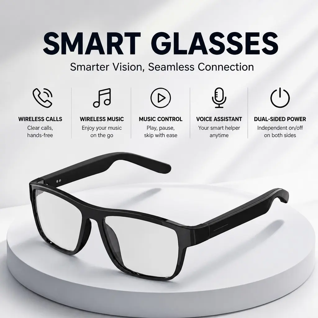 Senbono Best-Selling Smart Audio Voice Assistant Glasses with Comfortable Open-Ear Acoustic Design, 1508 Large Magnetic Circuit Speakers for Clear Calls and Rich Bass, Stable BLE 5.4