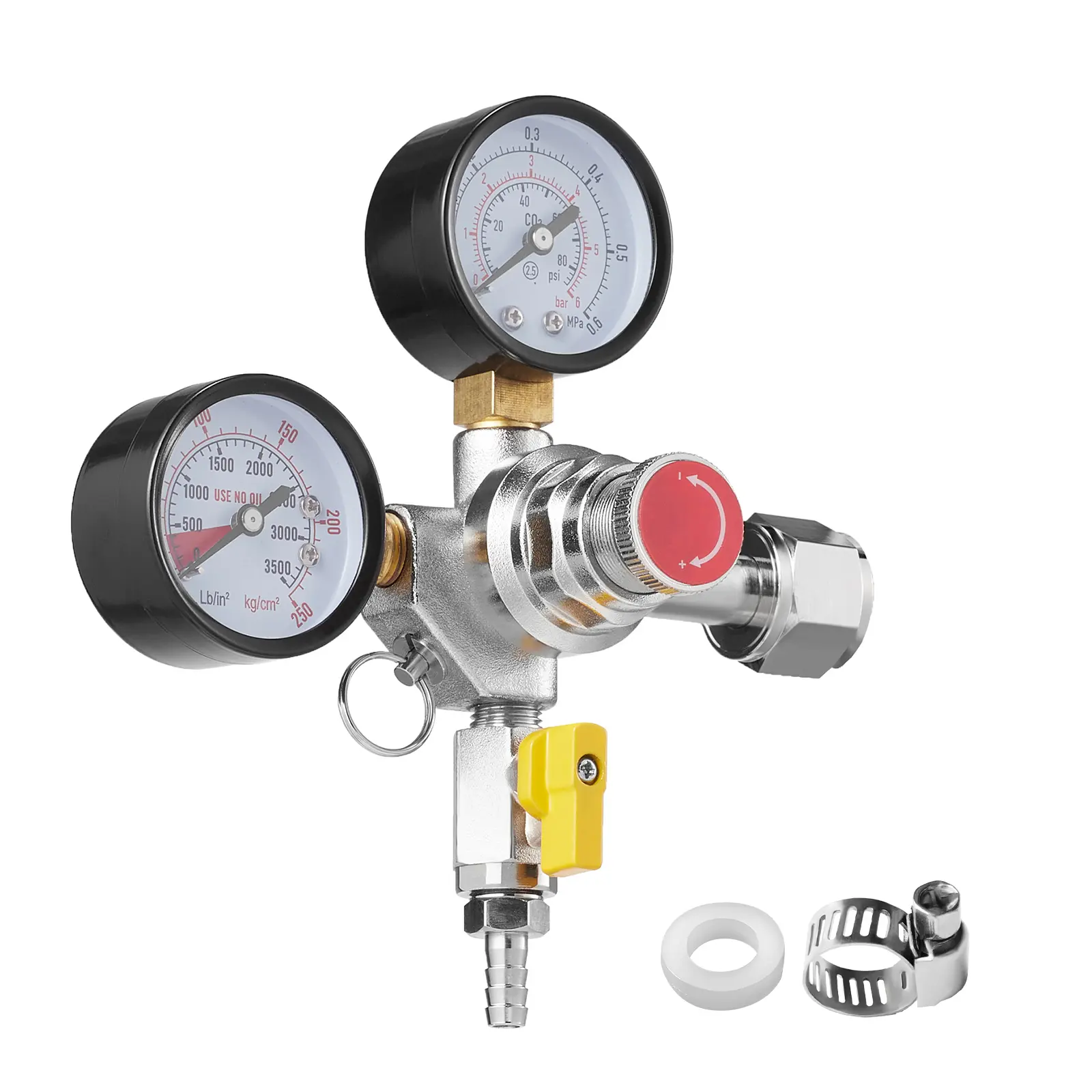 Double Gauge Regulator, Heavy Duty Co2 Gauge Gas System, 3500 PSI Maximum Pressure, Backflow Prevention, Versatile Compatibility