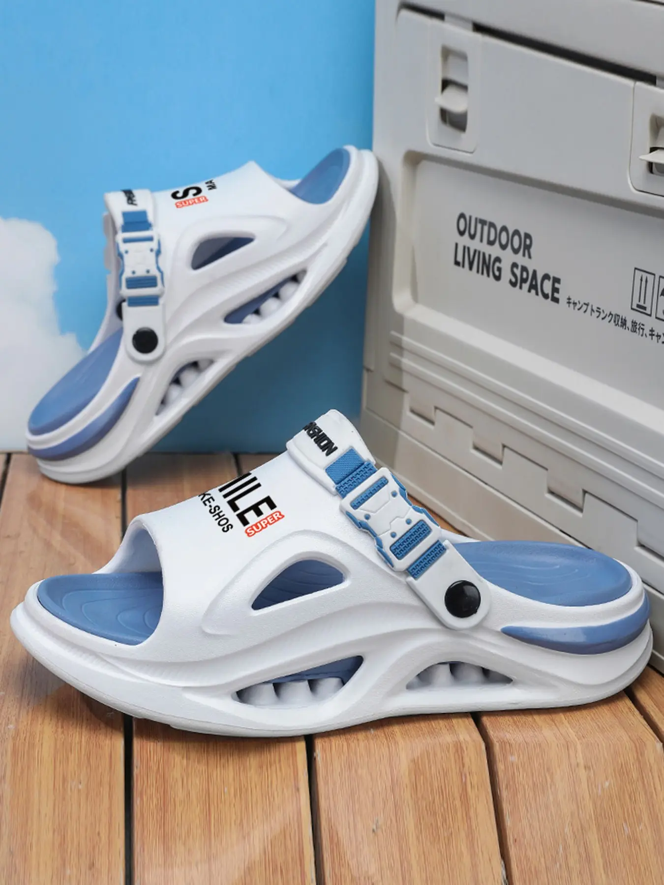 Men's Summer Slippers, Fashion Eva One-Strap Sandals, Colorblock Slides Slipper, Colorblock Letter Print, Anti-Slip Thick Sole, Comfortable Indoor Outdoor Beach Shoes