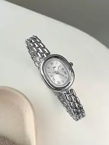 Women's Simple Roman Numerals Oval Dial Quartz Watch, Elegant Stainless Steel Analog Watch, Perfect for Daily Wear and Gifting, Elegant Wristwatch