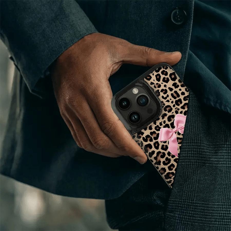 Creative Leopard iPhone Wallet Case - Practical Bow Design Card Holder for iPhone 17/16/15 ProMax 14 Plus/13/12 Pro Air,Samsung S25,S24,S23,S22,Ultra Plus FE.It makes a great holiday gift for friends or family.