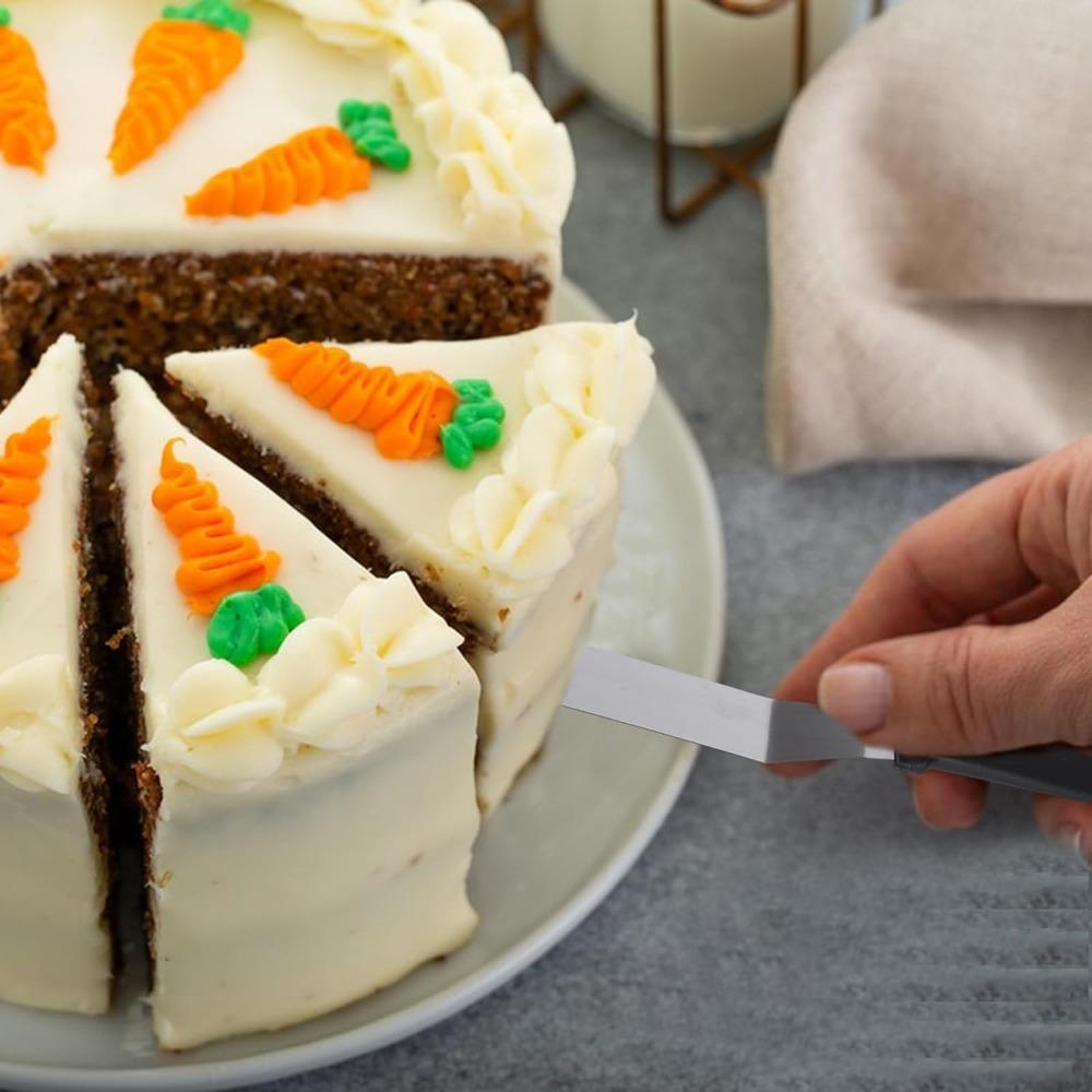 1pc, Icing Spatula, 15.24cm/20.32cm/25.4cm Angled Icing Spatula, Stainless Steel Palette Knife, Curved Offset Blade Professional Frost Cream Spatula, Lightweight Plastic Handle Icing Spatula For Cake Decoration Pastry Baking Kitchen, Kitchen Accessories