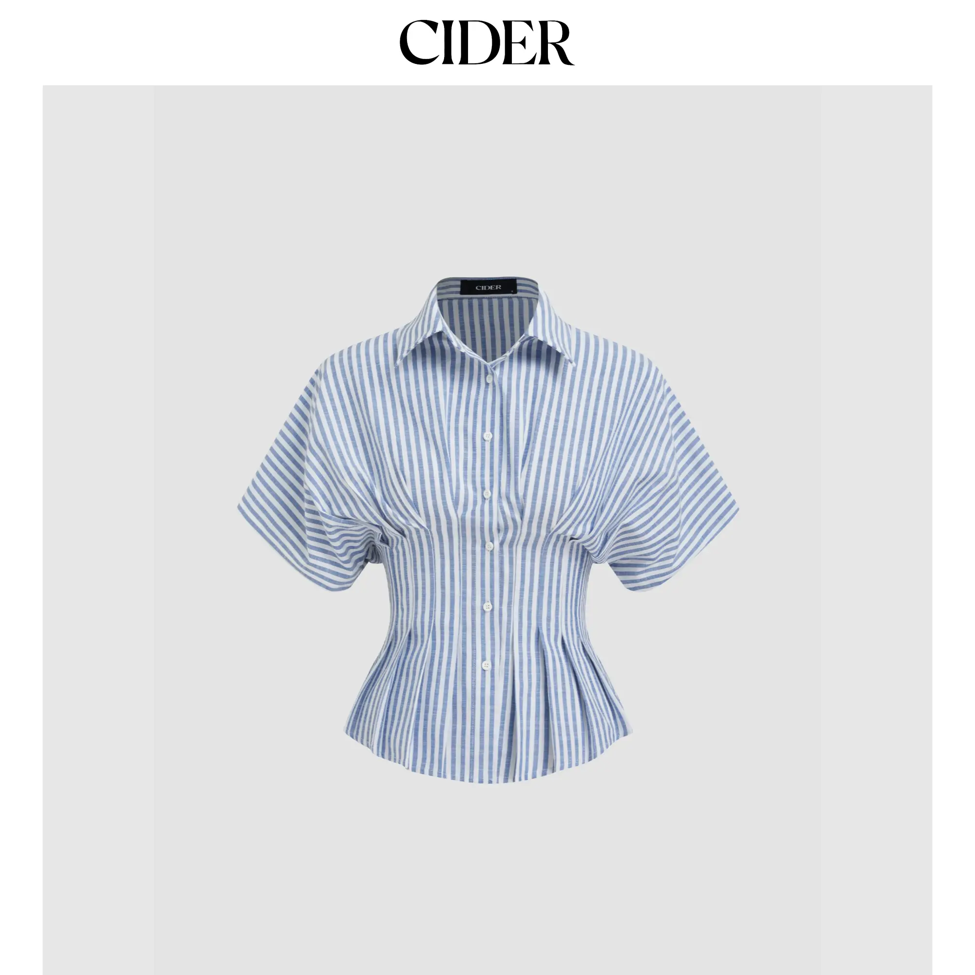 Cider Cotton-blend Collar Stripe Pleated Cinched Waist Shirt SummerWins SummerFinds