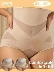 Women's High-Waisted Shapewear Panties, Breathable Mesh, Invisible Seamless, Triangle Lingerie, All Seasons Fashion