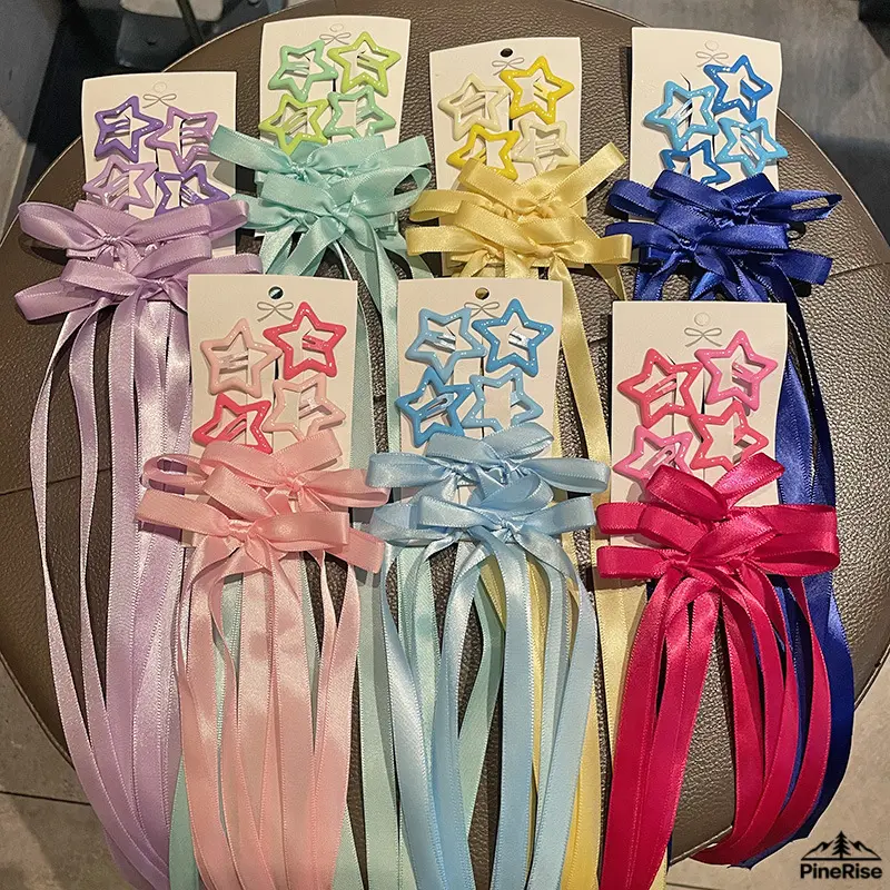 Bow Braided Hair Clip Set Star Decor Barrettes Multicolor Pink Purple Blue Hair Pins Concert Festival Support Color Hair Accessory For Ladies Indoor Leisure Daily Outdoor Styling