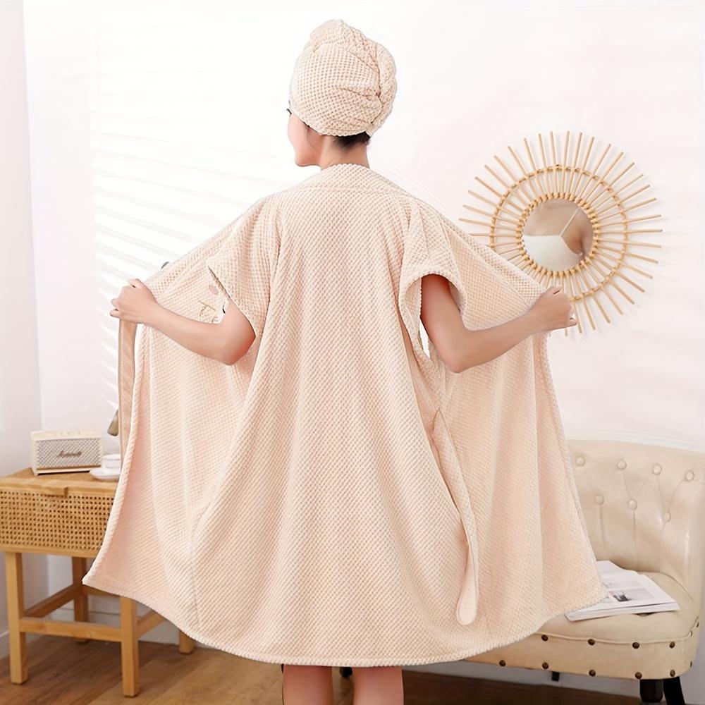 Wearable Bath Towel, 1 Count Soft Absorbent Bathrobe with Pocket, Bathrobe for Women, Bathroom Supplies for Home Hotel Salon