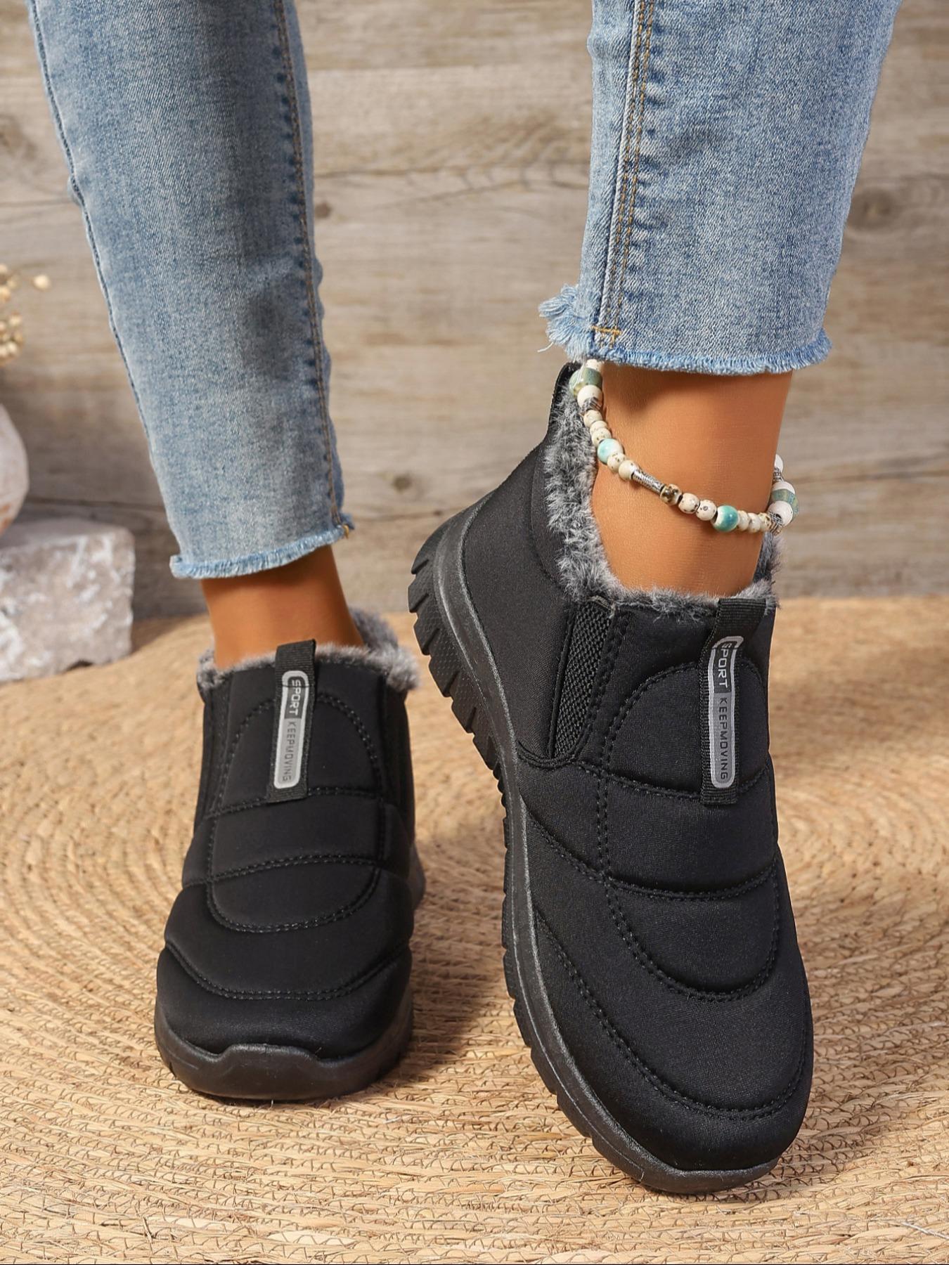 Women's Solid Color Plush Lining Snow Boots, Winter Booties, Casual Comfortable Warm Ankle Boots for Fall & Winter, Non-slip Sneakers for Women & Girls, Furry Boots
