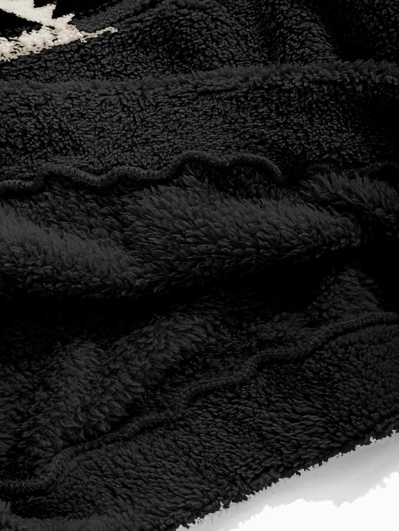 Women's Geometric Print Zip Up Plush Sweatshirt, Casual Long Sleeve Pullover for Fall & Winter, Sweatshirts for Women, Women's Clothes for Daily Wear