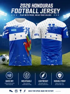 2026 Honduras Soccer Training Jersey, Lightweight Quick-Dry Fabric, Breathable Material, Elastic Fit, Tropical Bird Print, Men's Sportswear