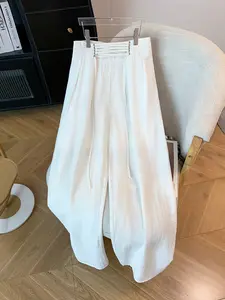 Plus Size Women's Loose Fit Wide Leg Pants, Elastic Waist Tie Belt, Comfortable Summer Daily Wear, Cool and Stylish Ankle-Length Carrot Pants