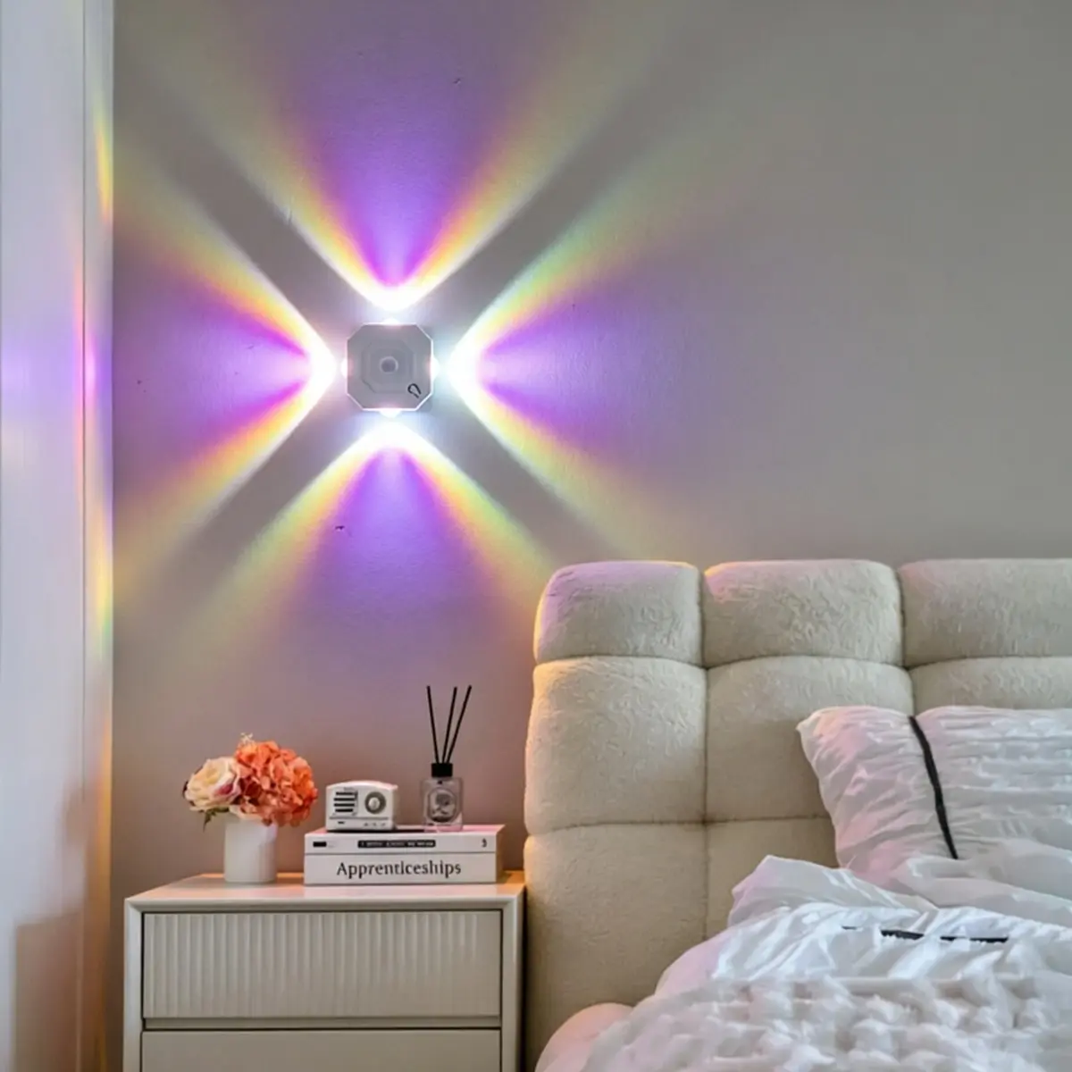 RGB Adjustable Projector Spotlight, USB Rechargeable Motion Sensor Wall Light, Four-Sided Color-Changing Festival Lamp, Bedroom, Hallway Decor
