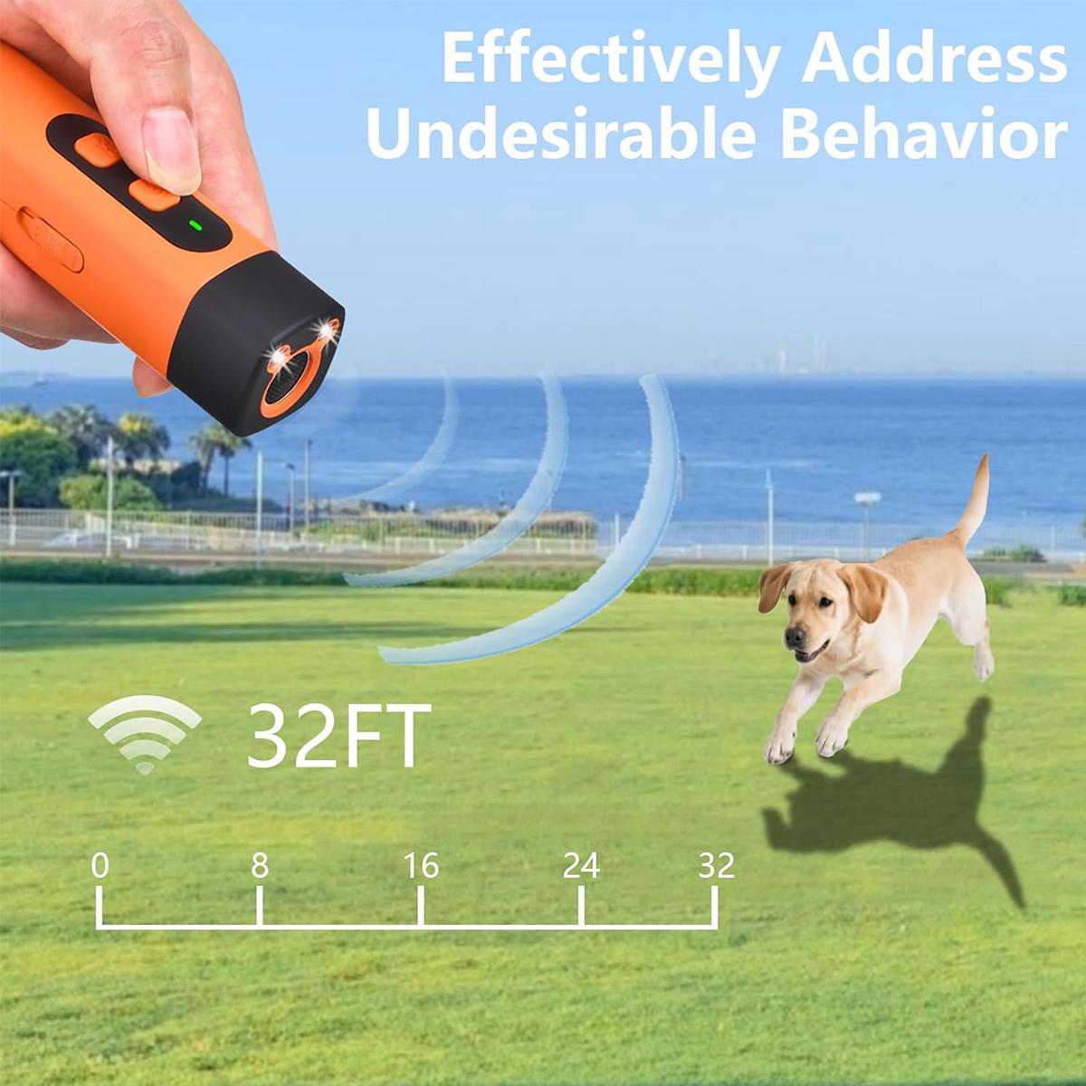 Dog BarkDeterrent Rechargeable Sonic Dog Repeller Safe 25KHz Frequency Transmitter Anti Bark Device for Dogs 32ft Range LED Indoor Outdoor Barking Silencer,dog whistle for dog,dogaccessories