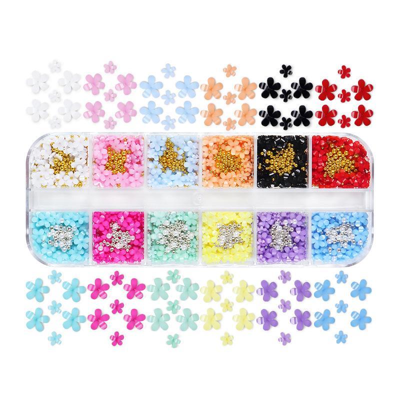 12 Color Flower Shaped Nail Art Decoration, 1 Box DIY Nail Accessories for Nail Art Decoration & DIY Crafts, Nail Decoration Kit for Women & Girls