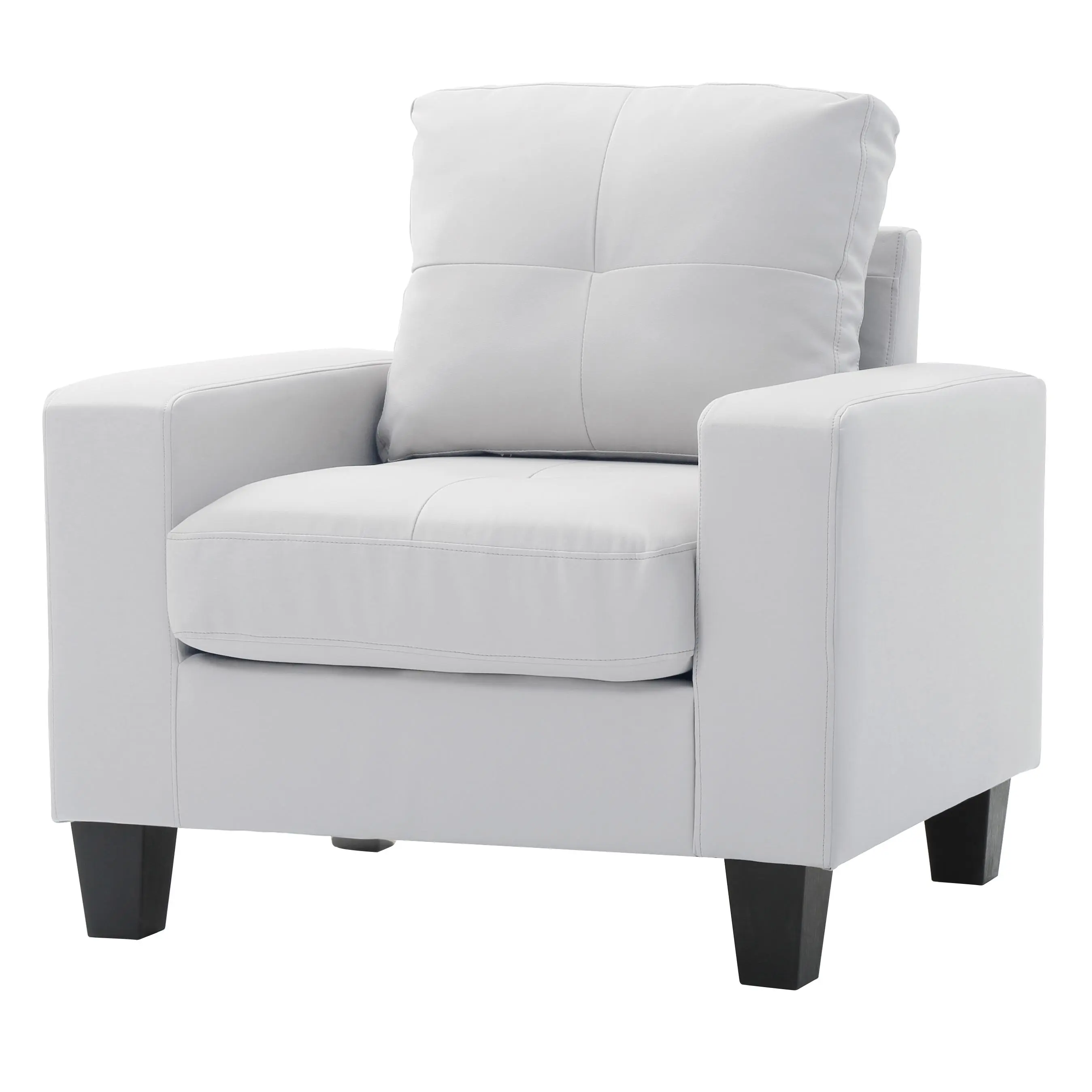 Nokaa Elegant White Club Chair for Cozy Spaces, Modern Upholstered Armchair with Track Arms, Compact Accent Chair for Living Room, Bedroom, Office, Lounge, Reading Nook, Single Seating, Easy Assembly