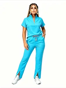 Short Sleeve Scrub Work Set Simple Fitting Skin Friendly Quick Dry Hospital Themed Party Study Tour Classroom Laboratory Scene Garment