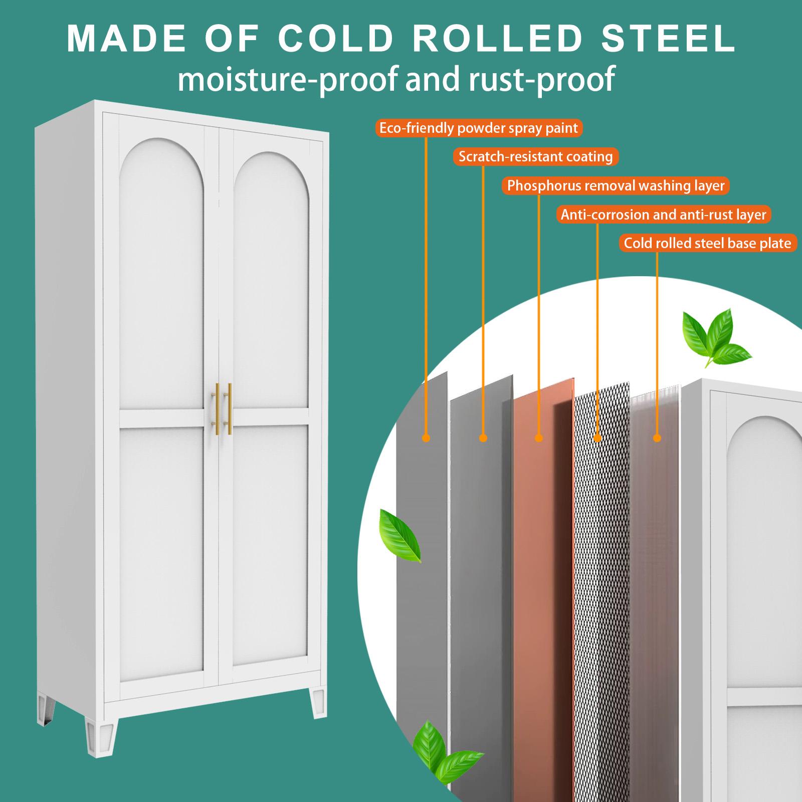 ARCH 71'' 2 Shapely Doors Cabinet, Metal Storage Cabinet with Doors and Adjustable Shelves, for Bedroom, Living Room, Kitchen(White)    RR