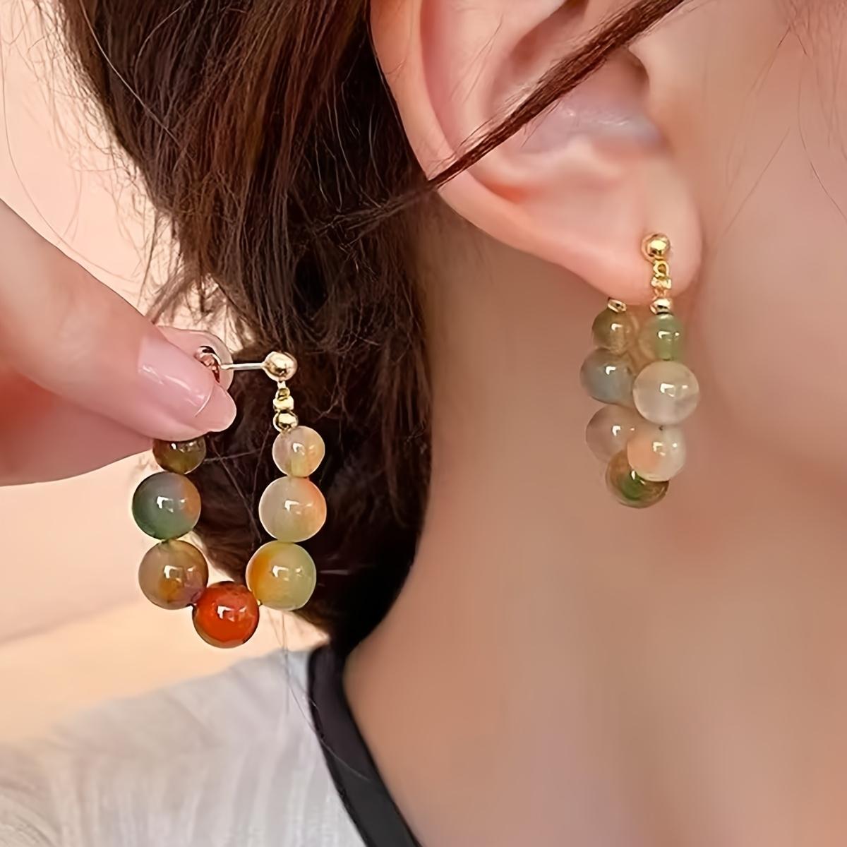 Elegant Women Vibrant Colored Agate Bead Drop Earrings Bohemian Vintage Handmade Colors Agate Beads Drop Earrings Festivals, Birthdays, Dates, Parties, Vacations, Shopping, And Daily Commuting Accessories