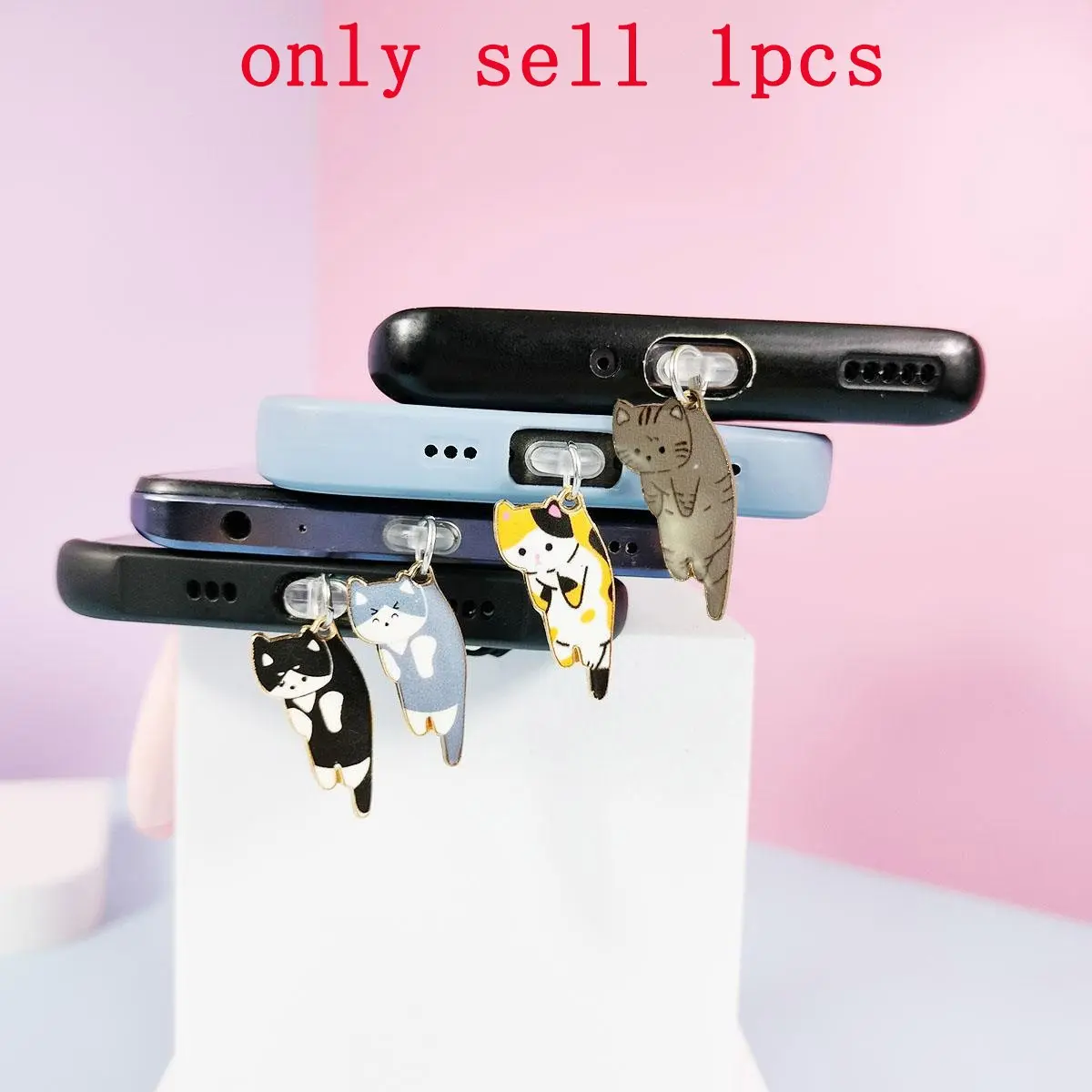 Cute Cat Design Phone Dust Plug, 1 Count Creative Mobile Phone Dust Plug, Mobile Phone Parts, Mobile Phone Hanging Accessories for iPhone & Samsung Type-C Interface, Charms, Cell Phone Charm