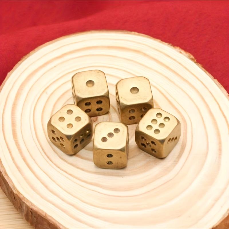 Set of 5 Handmade Solid Brass Dice — Polished Tabletop Gaming Dice, Durable Brass Material; Ideal for Bar Accessories and Creative Gifts (Action Game Style)