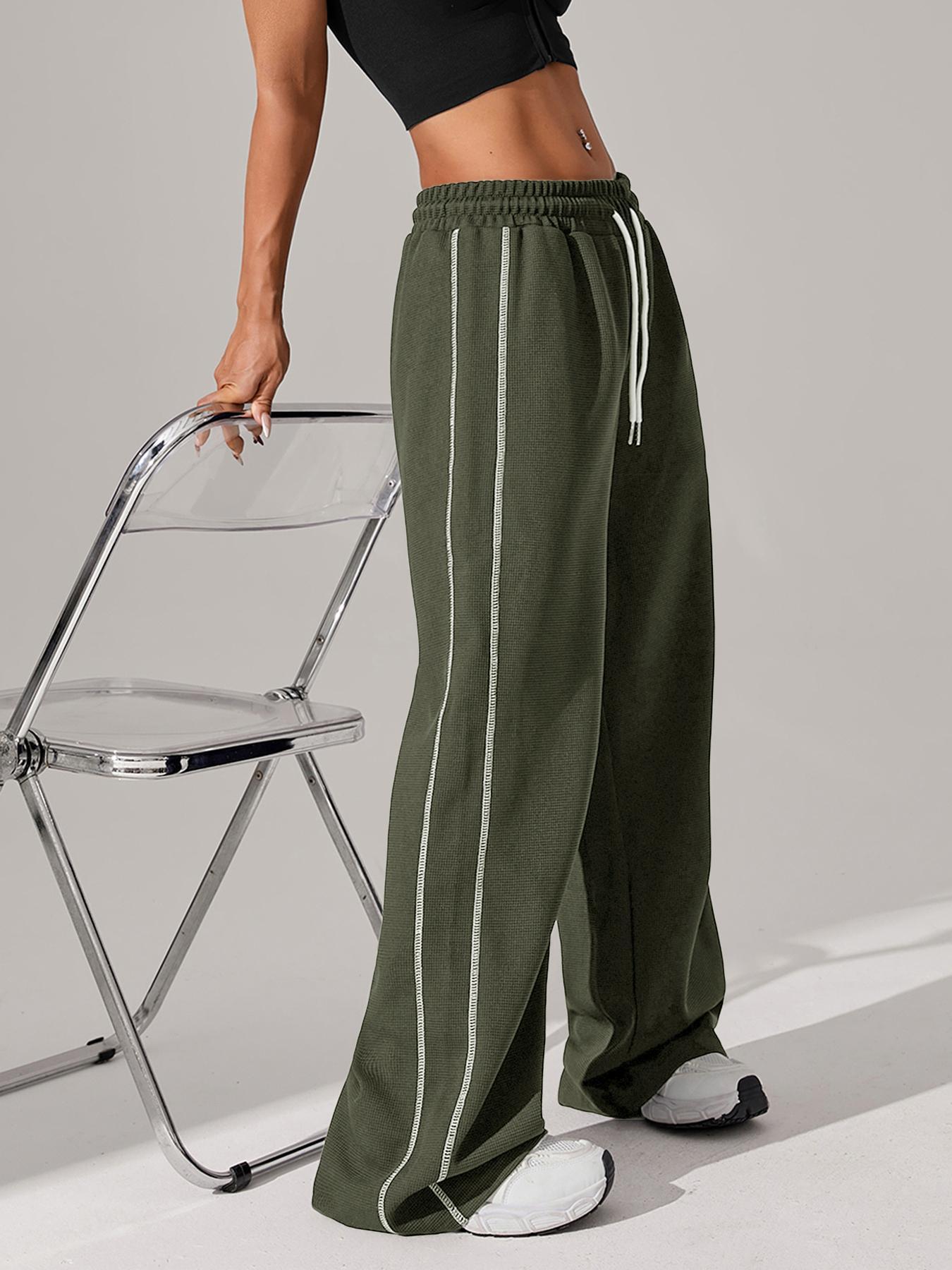 Sporty Women's Top-Stitching Drawstring Waist Sports Joggers, Casual Comfy Breathable Pants for Daily Outdoor Running, Ladies Sportswear for All Seasons, Runner Pants, Casual Sports Trousers