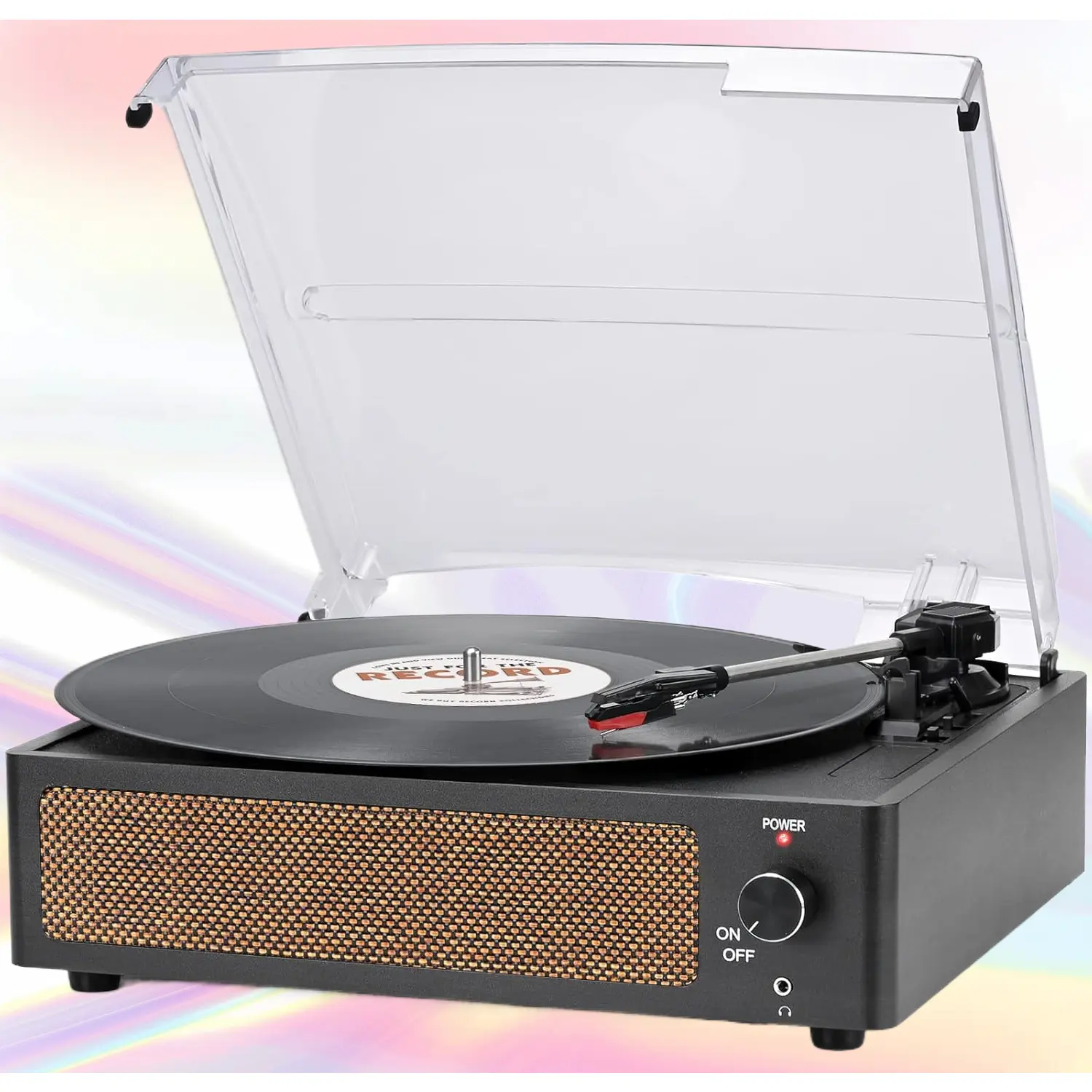 Vintage 3-Speed Bluetooth Turntable - Black Belt-Driven Vinyl Record Player with Compact Structure, High Sensitive Tonearm, Built-In Speakers, AUX In, Headphone & RCA Outputs, User Friendly Operation for Vinyl Records Playback