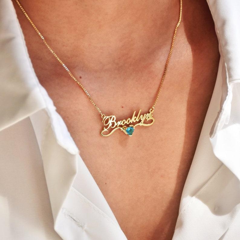 AS182 For Mother's Day Personalized Custom Name Inlaid Birthstone Pendant Stainless Steel Cut Birthday Necklace Gift Family and Friends