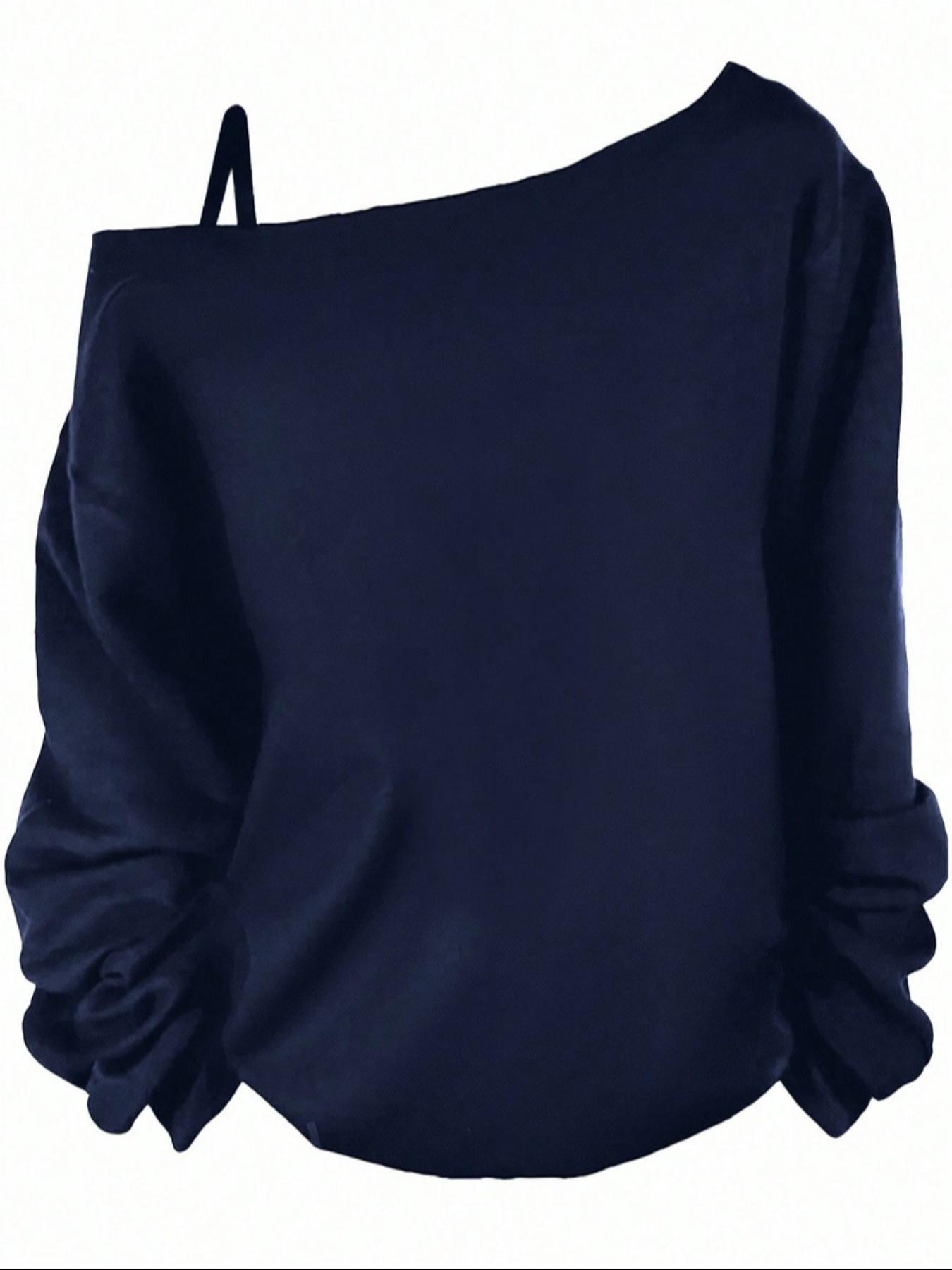 Women's Solid Basic Asymmetrical Neck Tee, Casual Fitted Long Sleeve T-shirt for Spring & Fall, Women's Clothing for Daily Wear