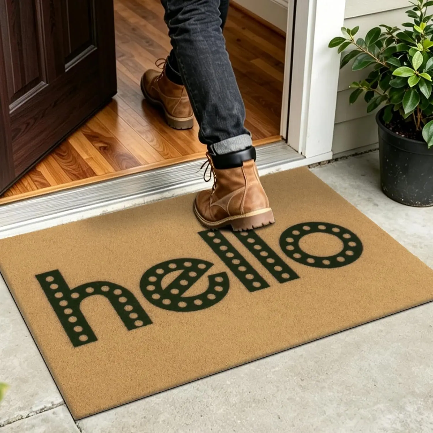 2x3ft Artificial Coir Door Mat,  | Non-Slip, Dirt Trapping, Low Pile 0.3", Welcome Doormat, Front Door Porch Entryway Patio Entrance