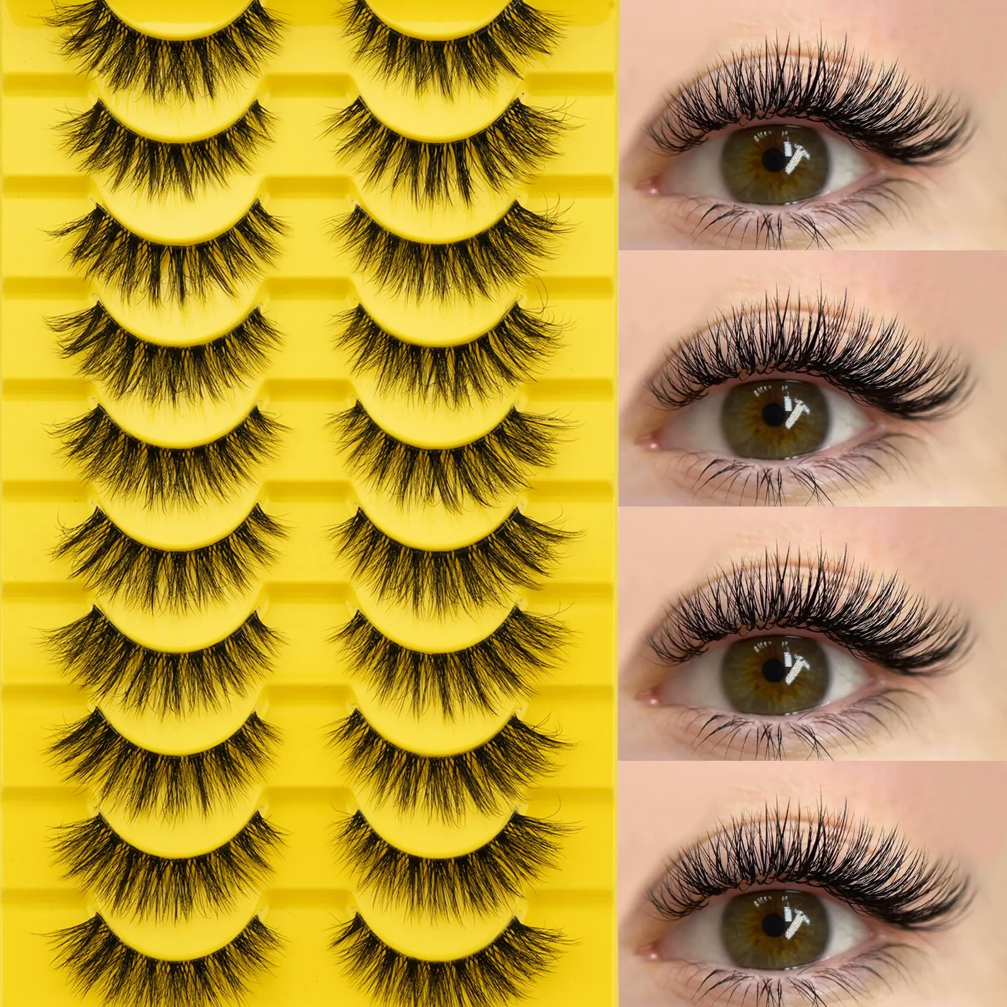 10 Pairs Clear Band False Eyelashes, Wispy Fluffy Cat Eye Strip Lashes with Layered Volume and Curled Effect, Airy Dramatic Eyelash Set for Daily Glam, Party, Date Night and Photo Makeup