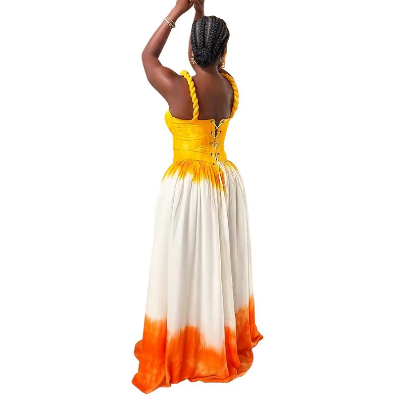 Women's Y2K Blue & White Tie-Dye Halter Neck Maxi Dress - A-Line Floor-Length Beach Dress with Back Tie Closure, Semi-Sheer Sleeveless Design for Vacation, Travel, Daily Outfits - All-Season Casual to Formal Events (Machine Washable) - Turq