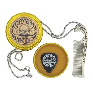 Extra Strong Hold Mustache Wax 1 oz Tin & Necklace Mustache Comb Men's Grooming Combo Kit for Handlebar Moustache