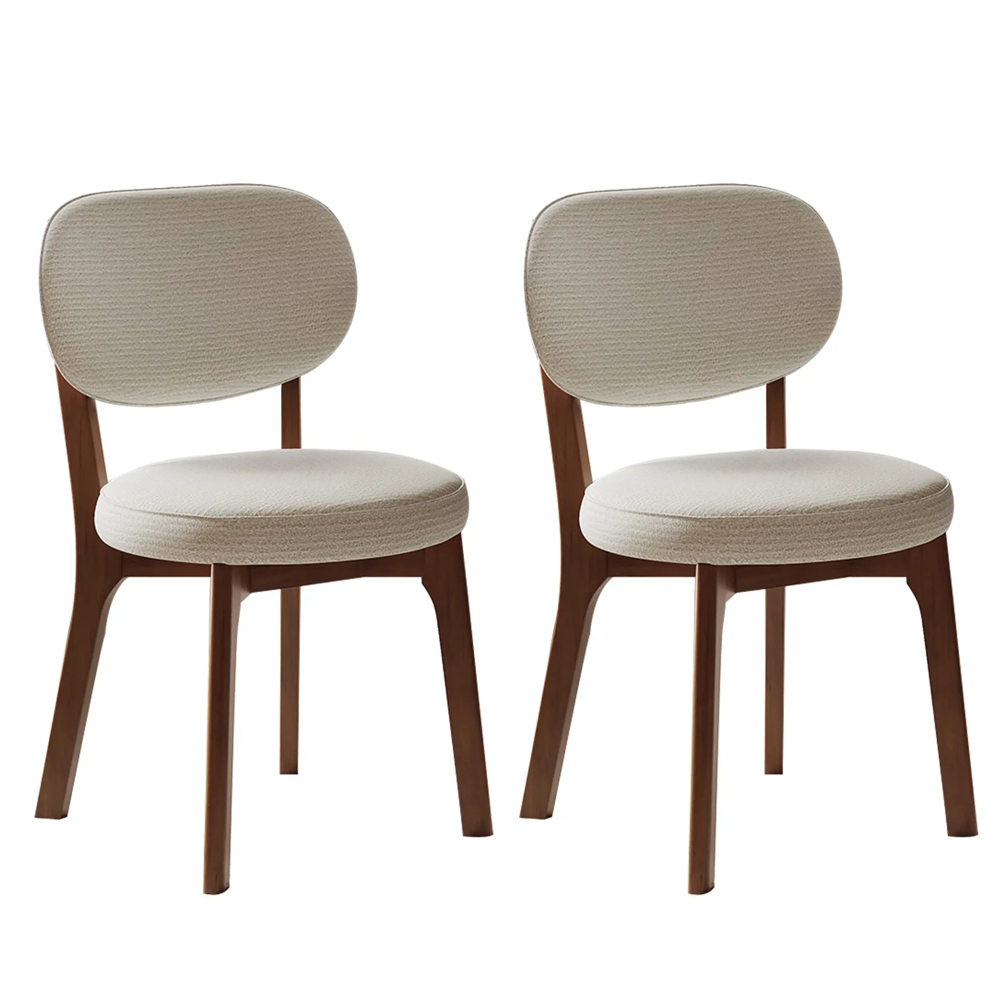 ARCH Mid-Century Modern Armless Solid Wood Dining Chairs Set of 2, Chenille Upholstered Kitchen Chairs, Beige/Walnut Options, Oak Frame with X-Metal Reinforcement, 300lb Capacity, Easy Setup for Dining Room, Living Room Use